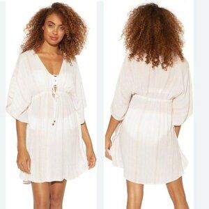 Bleu Rod Beattie white gold metallic swim coverup L
